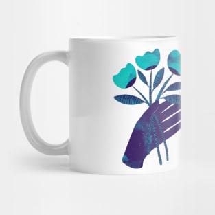 Dark purple blue hands with turquoise flowers for you Mug